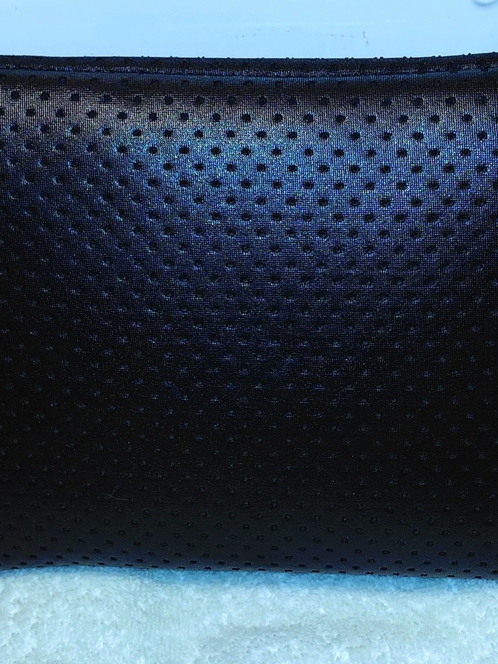 New perforated black leatherBlack Perforated Zip Pouch with Green and Red Stripe